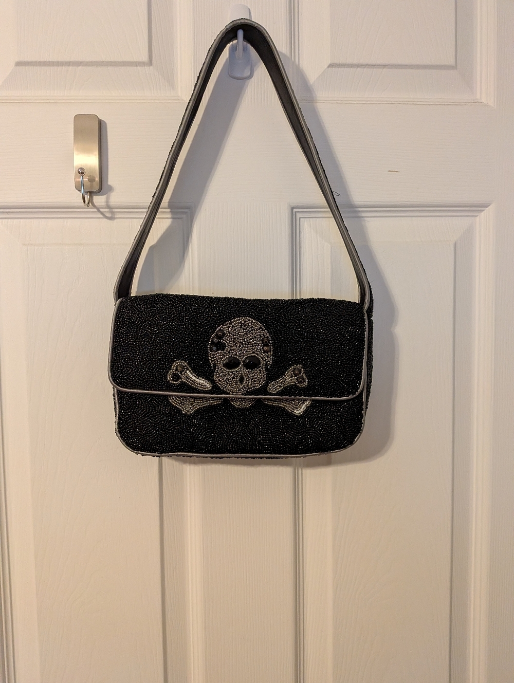 Viral Like New Black Beaded Skull Crossbones Shoulder Bag